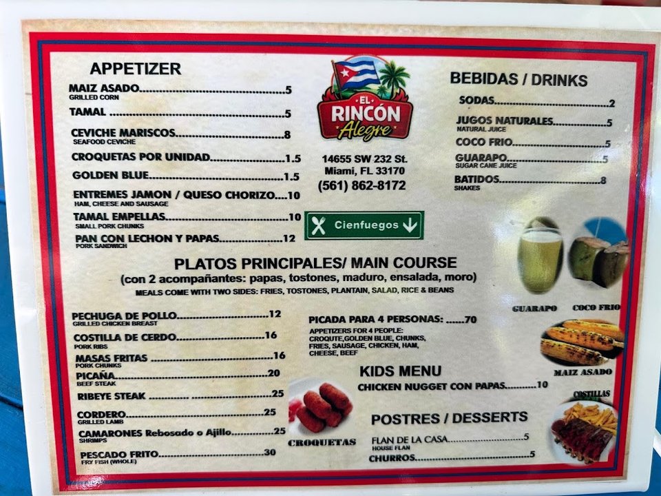 Restaurant menu highlighting smoked ribs and pork sandwich.
